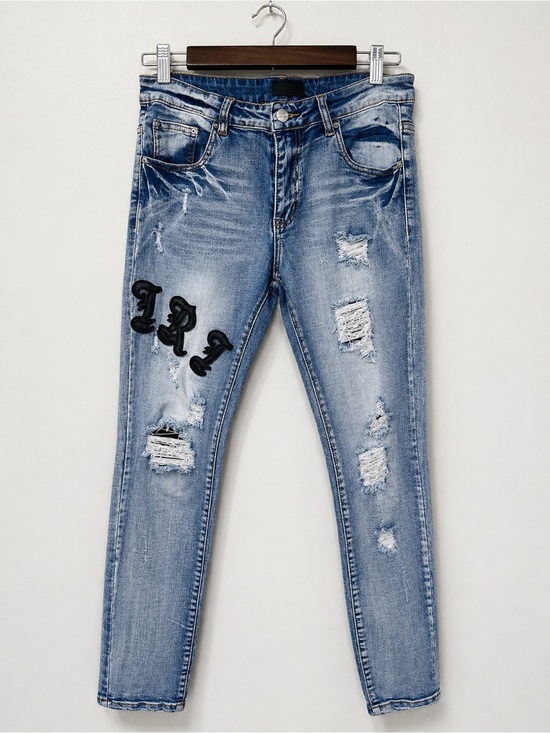 AMIRI Denim - AMIRI MX1 32x30 Light Wash Distressed Skinny Jeans Designer Denim made in USA